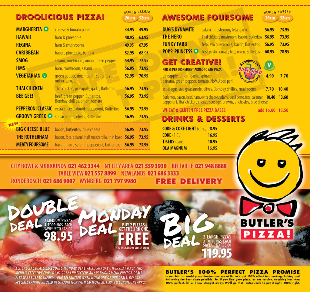 Butler's Pizza Menu