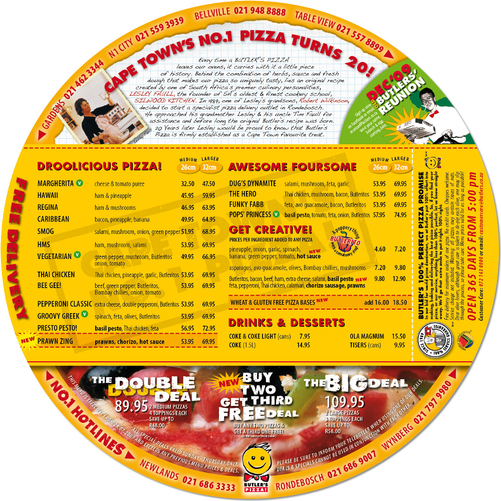 Butler's Pizza Menu