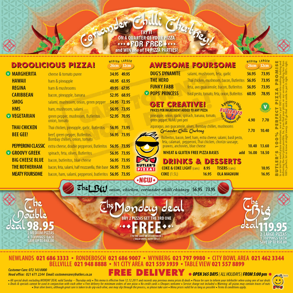 Butler's Pizza Menu