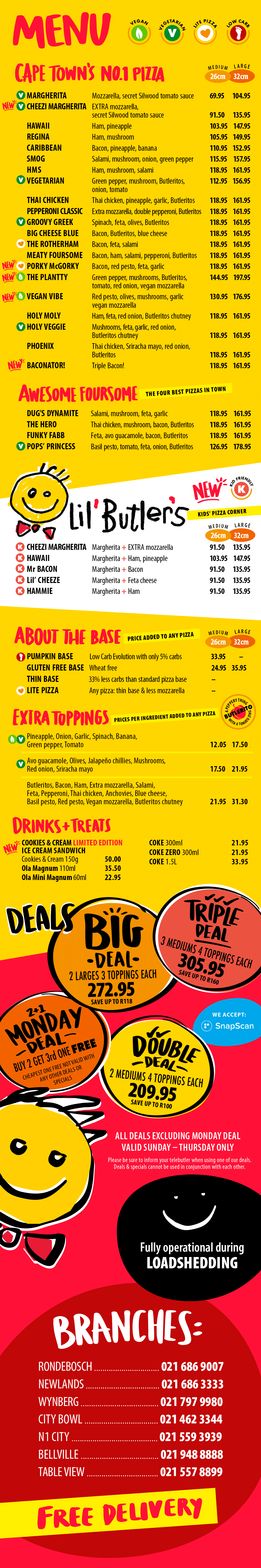 Butler's Pizza Menu - Cape Town's No.1 Pizza!