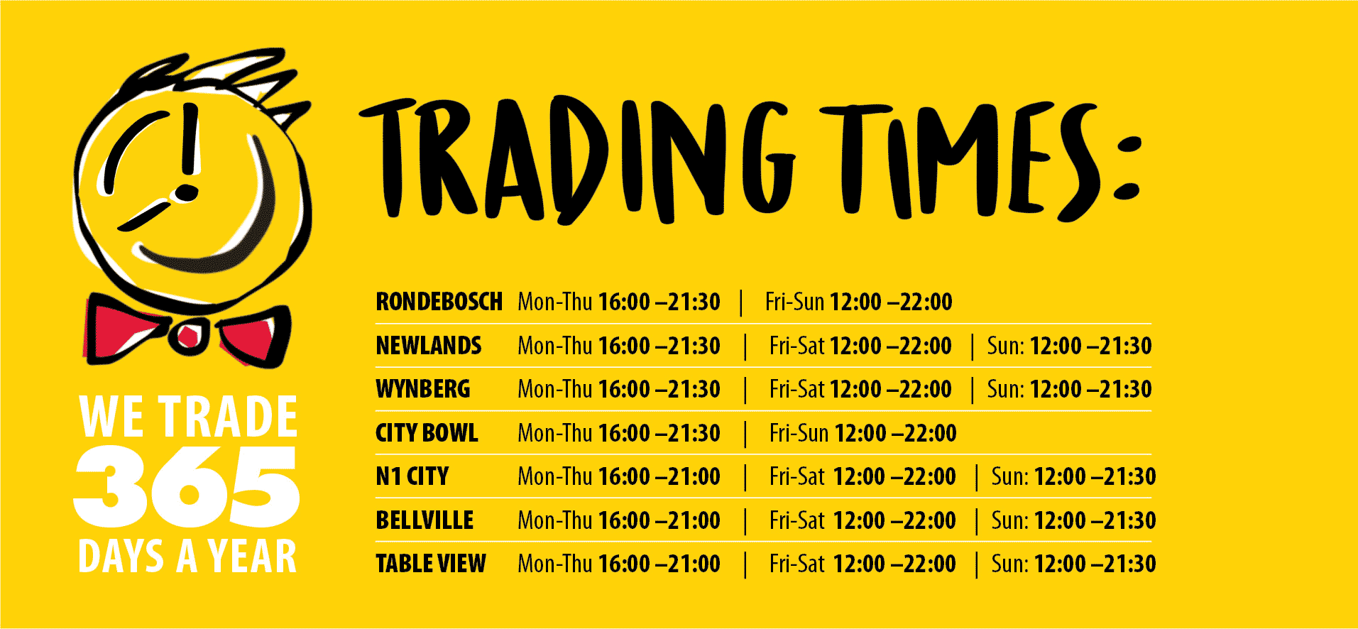 Butler's Pizza - Trading Times