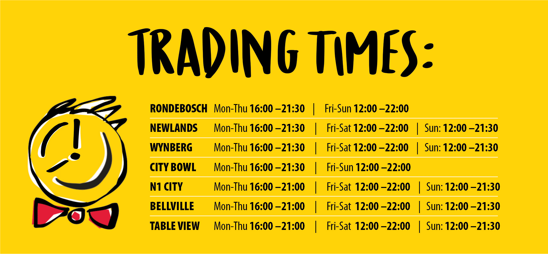 Butler's Pizza - Level 1 Trading Times
