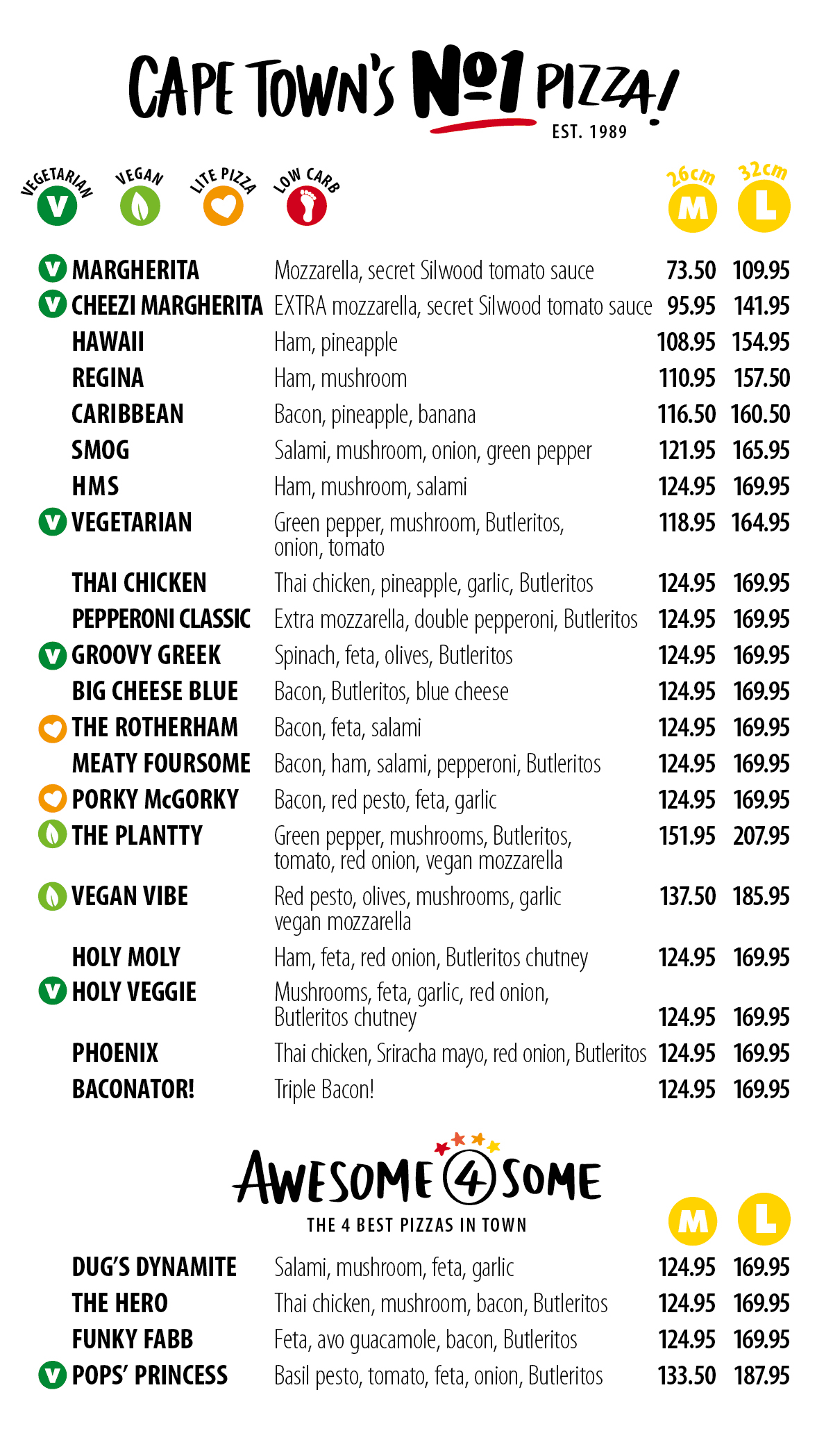 Butler's Pizza Menu - Cape Town's No.1 Pizza!